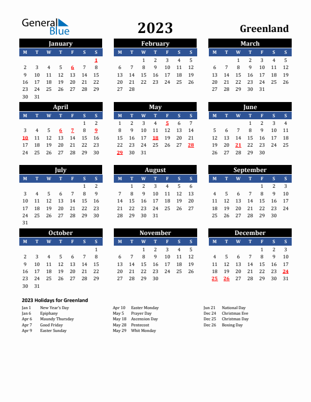 2023 Greenland Holiday Calendar