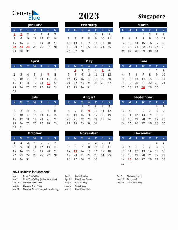 2023 Singapore Holiday Calendar