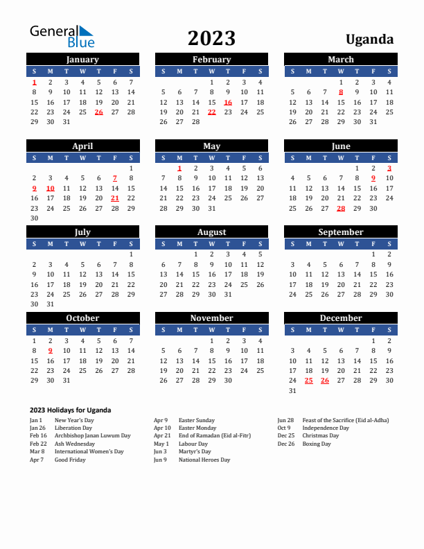 2023 Uganda Holiday Calendar