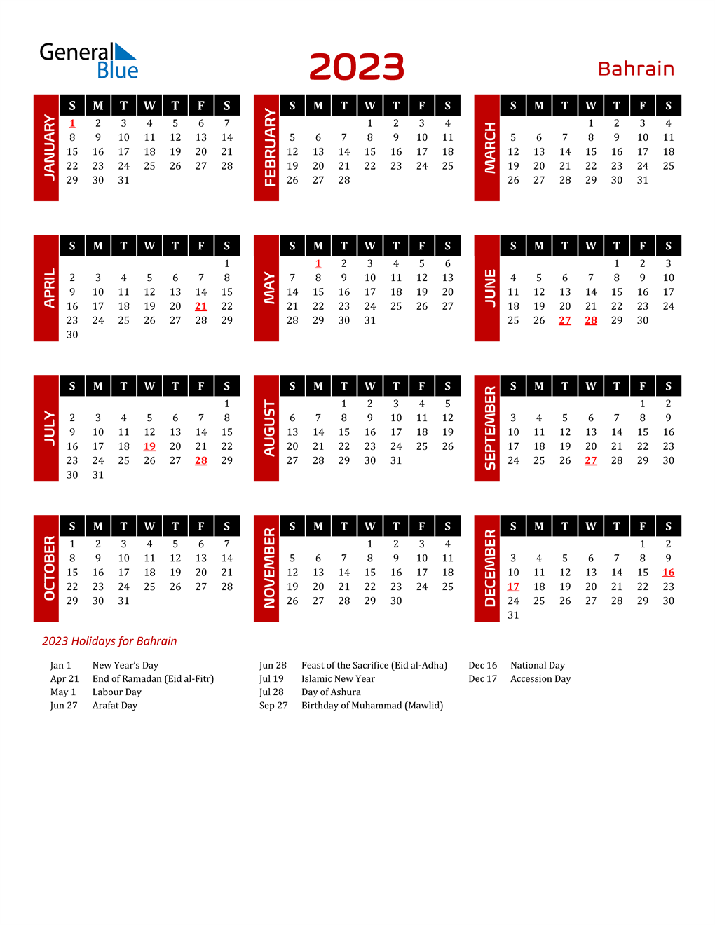 2023 Calendar With Holidays Bahrain 2023 Bahrain Calendar With Holidays