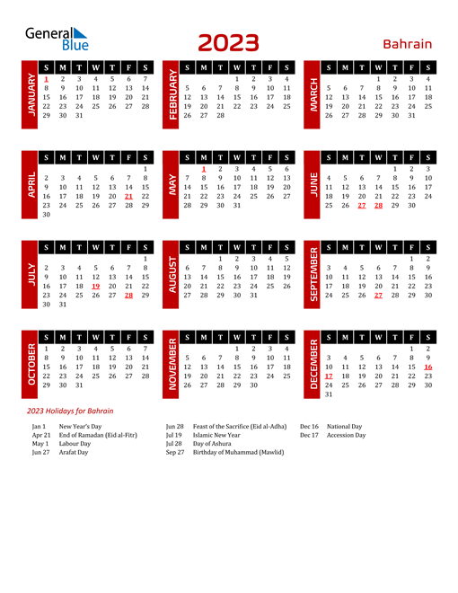 2023 Bahrain Calendar with Holidays