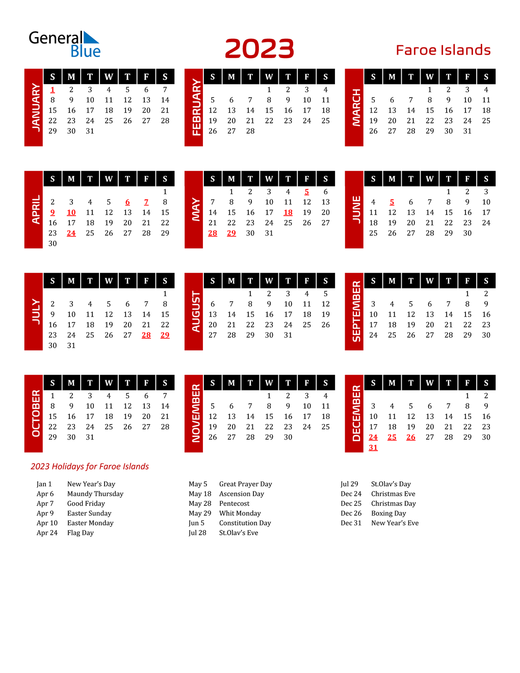 2023 Faroe Islands Calendar with Holidays