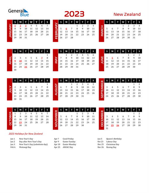 Download New Zealand 2023 Calendar