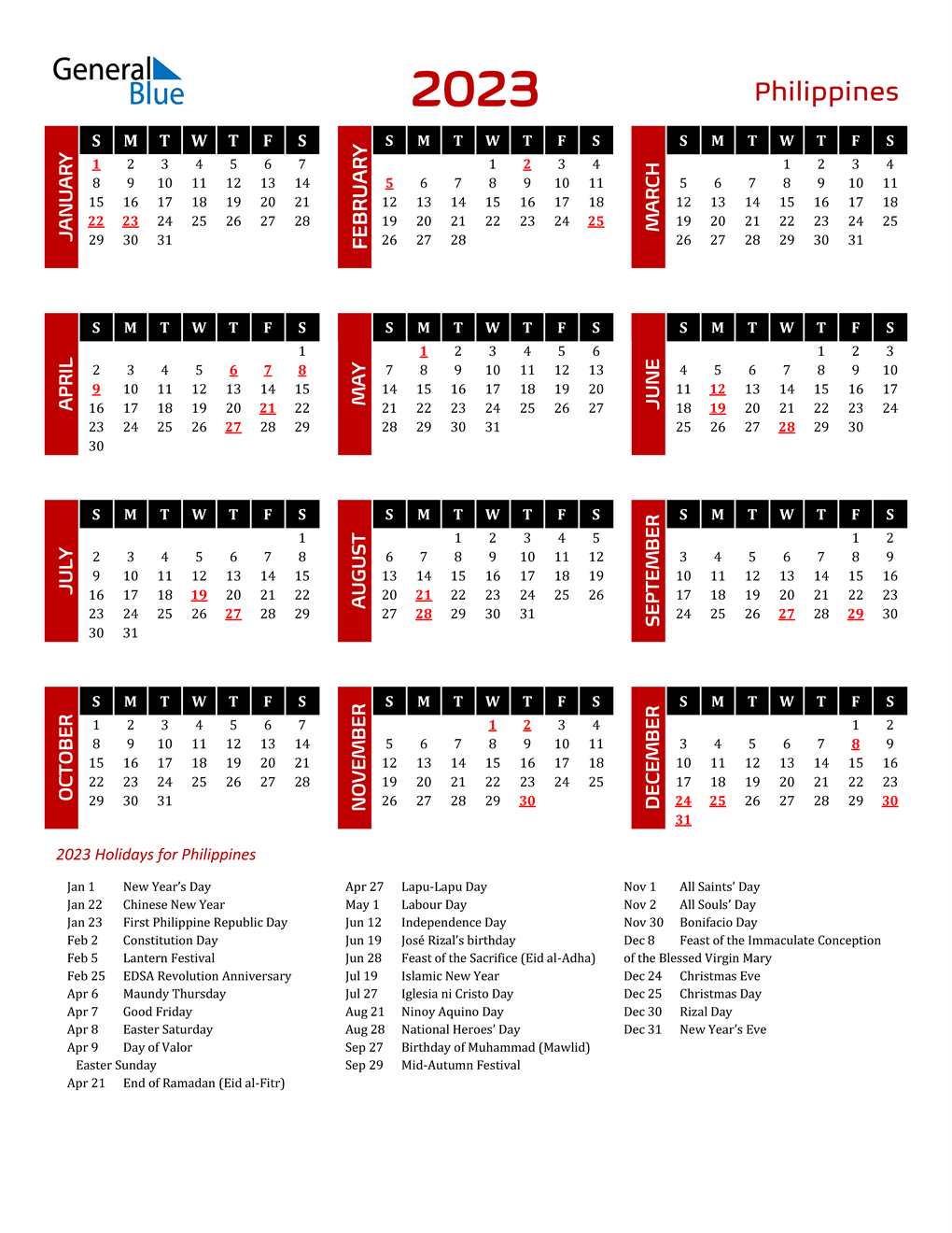 2023 Calendar With Holidays Philippines 2023 Philippines Calendar With Holidays