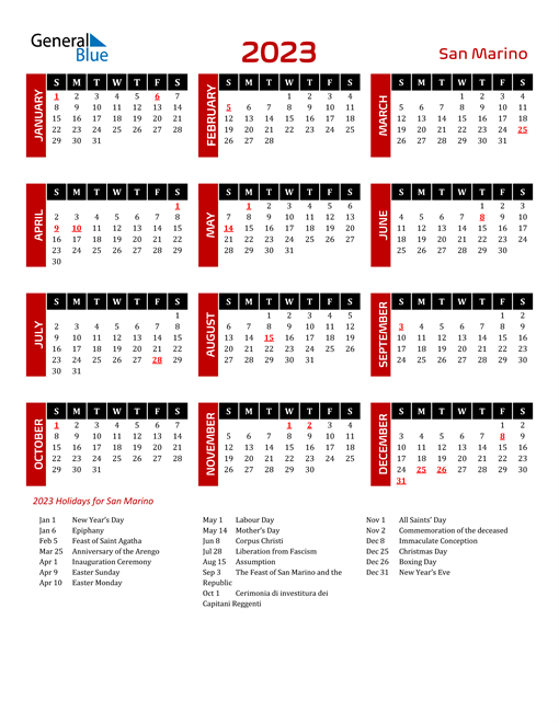 Download San Marino 2023 Calendar