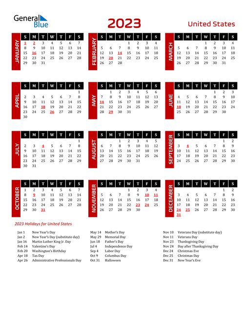 Download United States 2023 Calendar