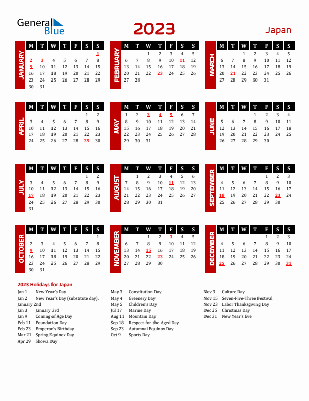Download Japan 2023 Calendar - Monday Start
