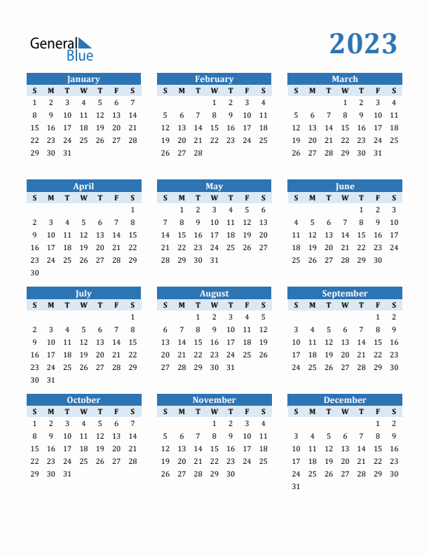 2023 Year Calendar
