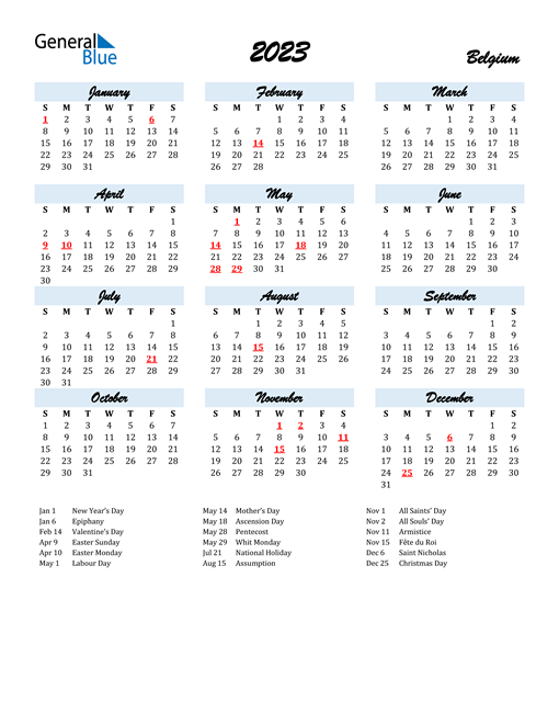 2023 Calendar for Belgium with Holidays