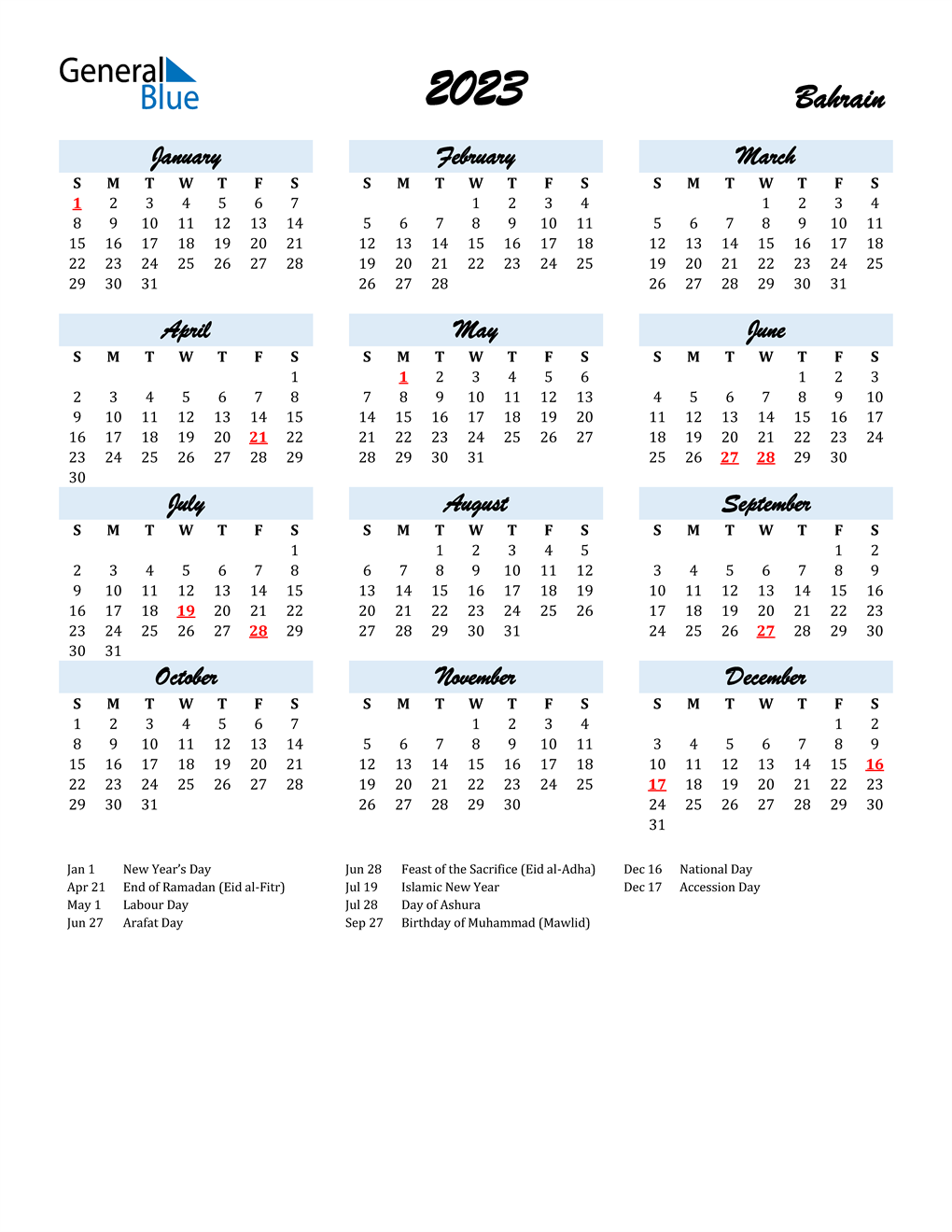 2023 Calendar With Holidays Bahrain 2023 Bahrain Calendar With Holidays