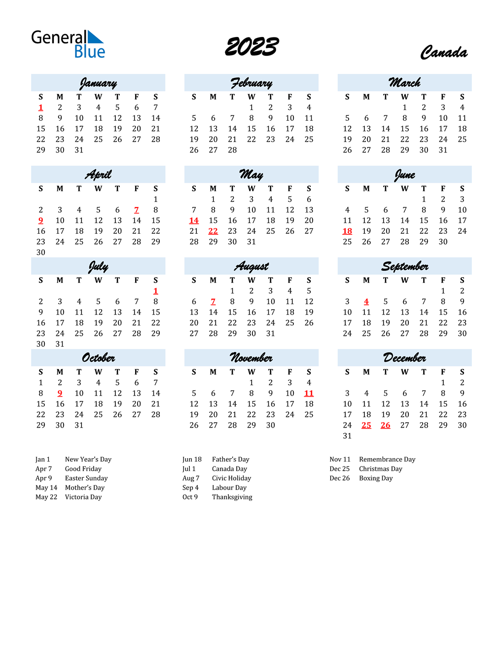 2023 Canada Calendar With Holidays 2023 Printable Calendar With Canada Holidays Free Printable 