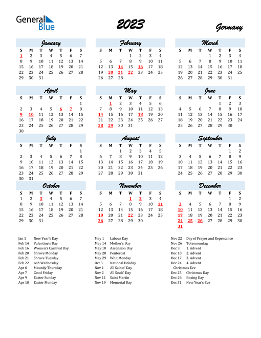 2023 Calendar for Germany with Holidays