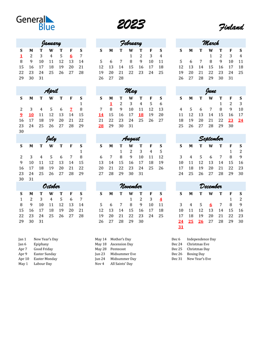 2023 Calendar for Finland with Holidays