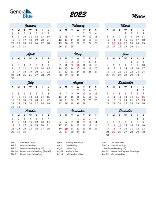 2023 Calendar for Mexico with Holidays