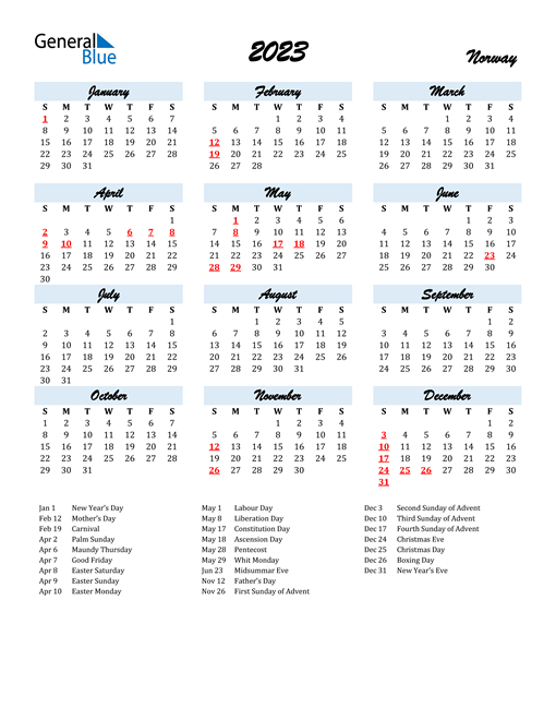 2023 Calendar for Norway with Holidays