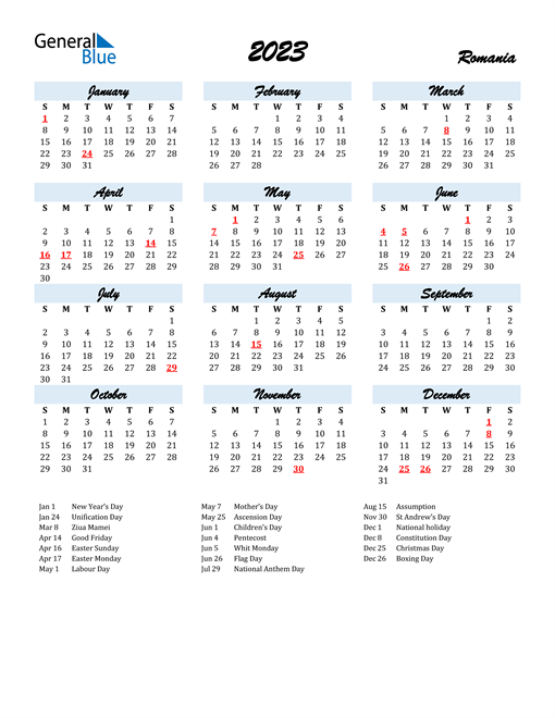 2023 Romania Calendar with Holidays