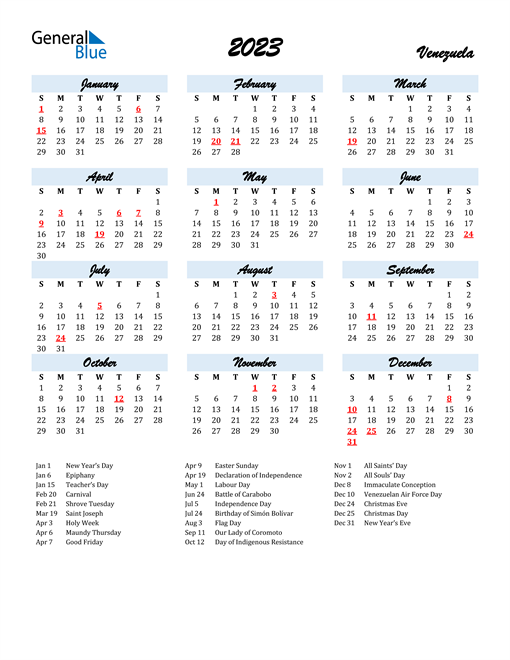 2023 Calendar for Venezuela with Holidays