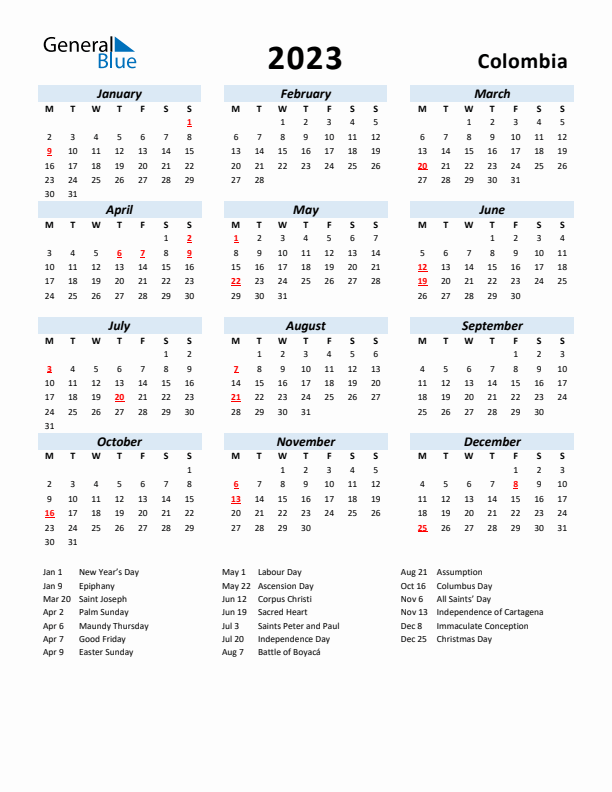 2023 Calendar for Colombia with Holidays