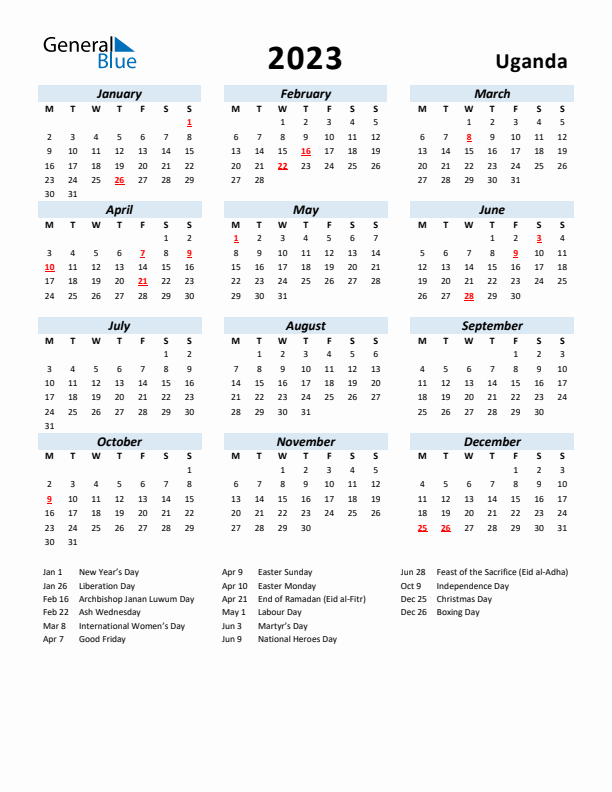 2023 Calendar for Uganda with Holidays