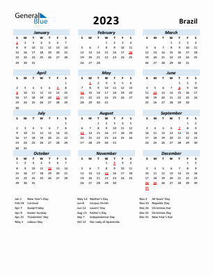 Brazil current year calendar 2023 with holidays