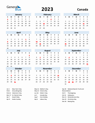 Canada Calendars with Holidays