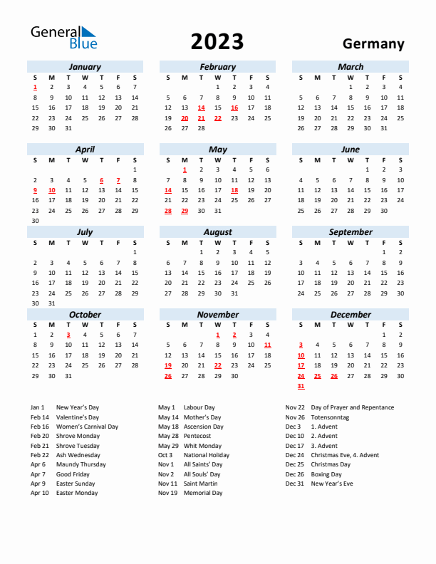 2023 Calendar for Germany with Holidays