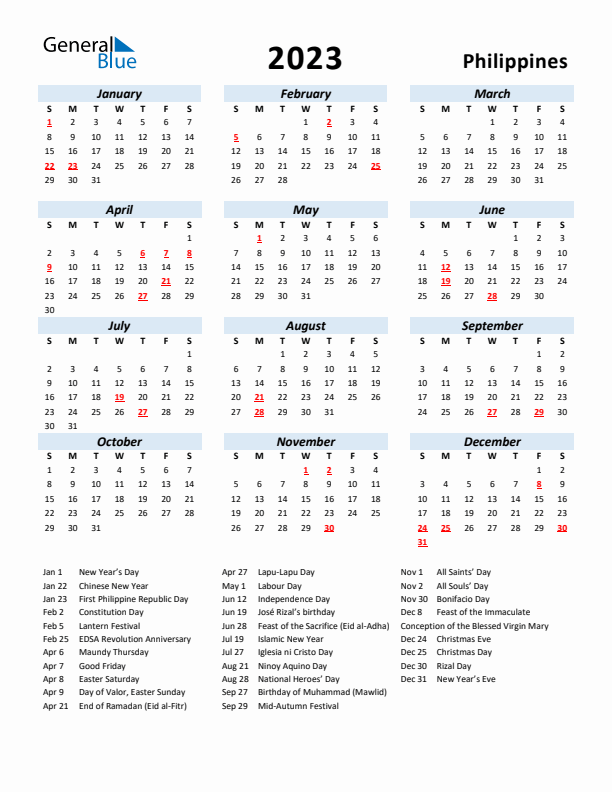 Philippine Calendar 2023 With Holidays Get Calendar 2023 Update