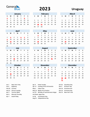 Uruguay Calendars with Holidays