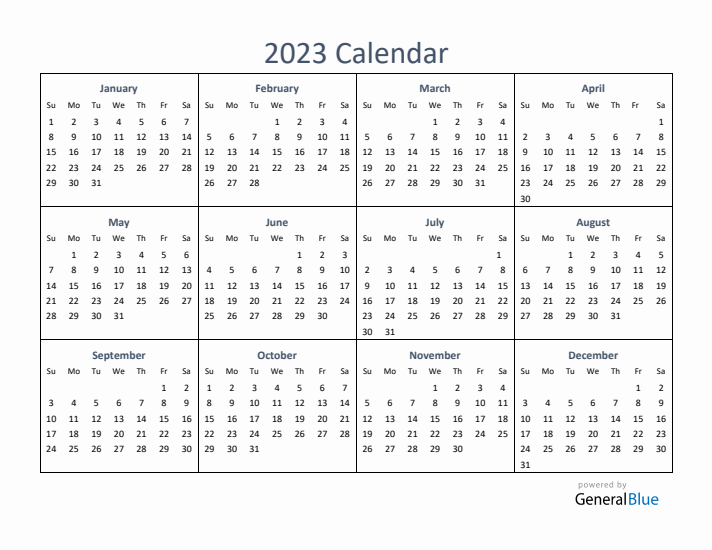 One-Page Yearly Calendar 2023 in PDF, Excel, Word