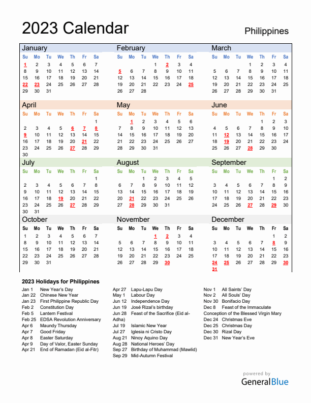 Calendar 2023 with Philippines Holidays