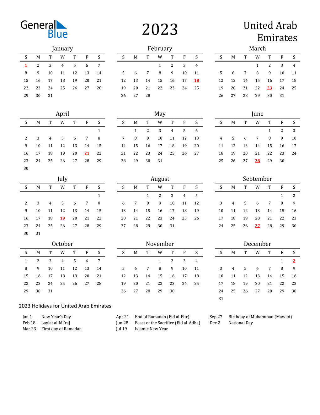 2023 Calendar With Holidays Uae 2023 United Arab Emirates Calendar With Holidays