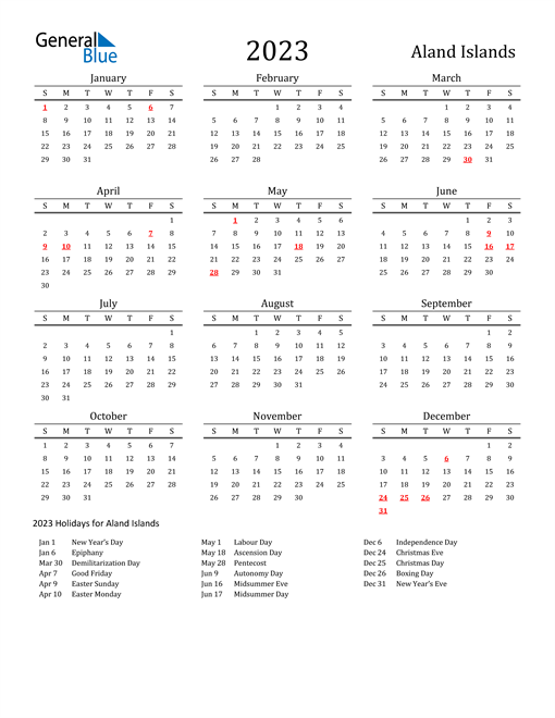 Aland Islands Holidays Calendar for 2023