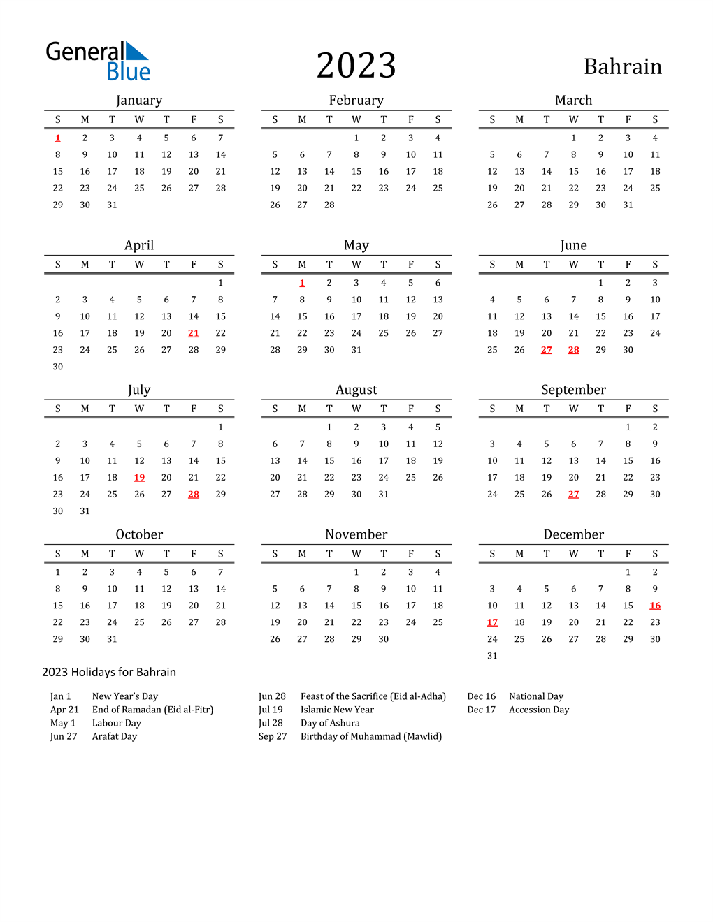 2023 Calendar With Holidays Bahrain 2023 Bahrain Calendar With Holidays