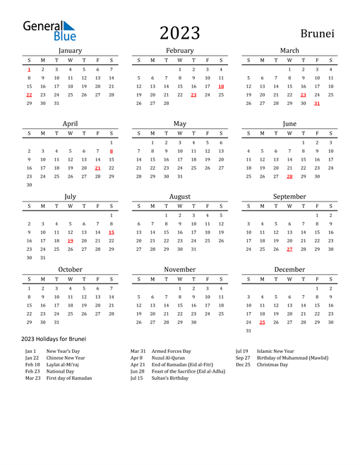 Brunei Holidays Calendar for 2023