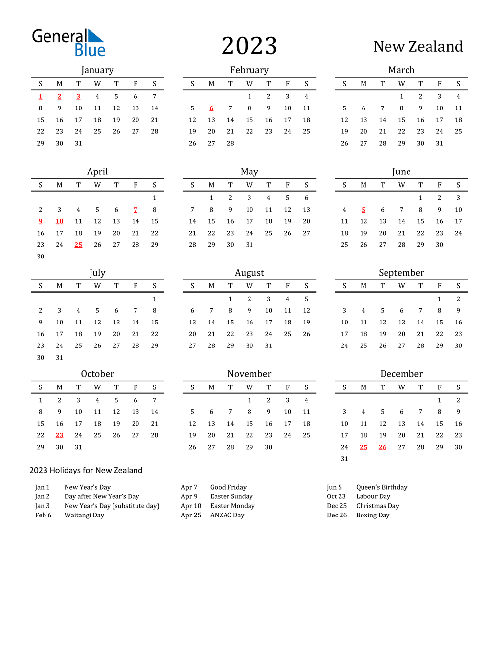 2023 New Zealand Calendar With Holidays 4190