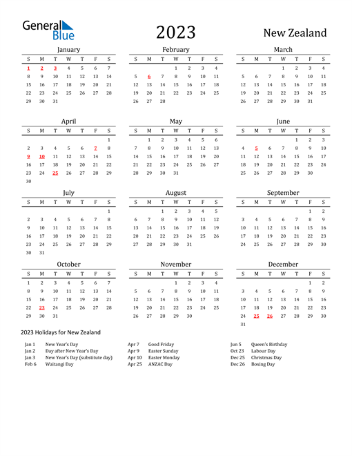 New Zealand Holidays Calendar for 2023