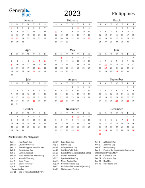 2023 Philippines Calendar With Holidays 2024 Calendar With Holidays 6917