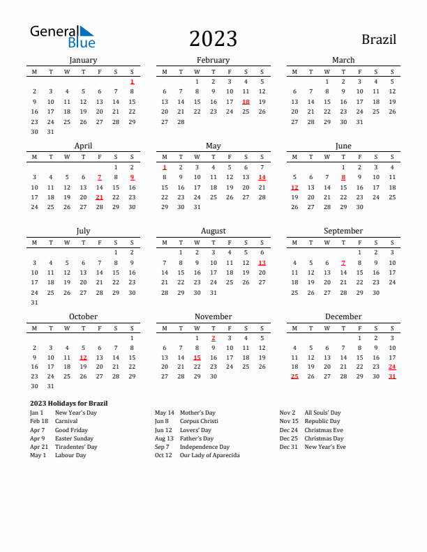 Brazil Holidays Calendar for 2023
