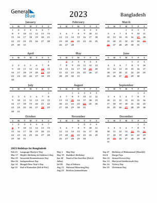 Bangladesh Calendars with Holidays