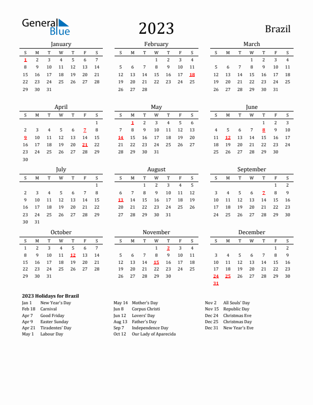 Brazil Holidays Calendar for 2023