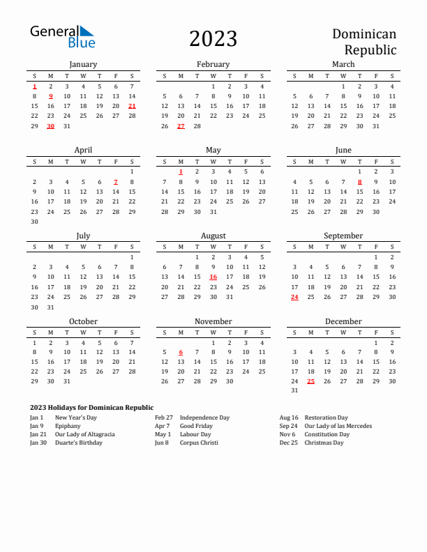 Dominican Republic Holidays Calendar for 2023