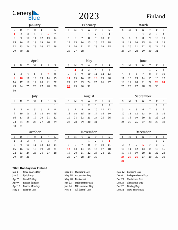 Finland Holidays Calendar for 2023