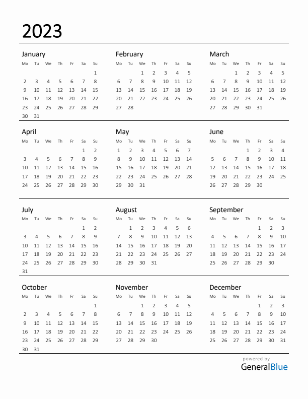 Printable Calendar for 2023