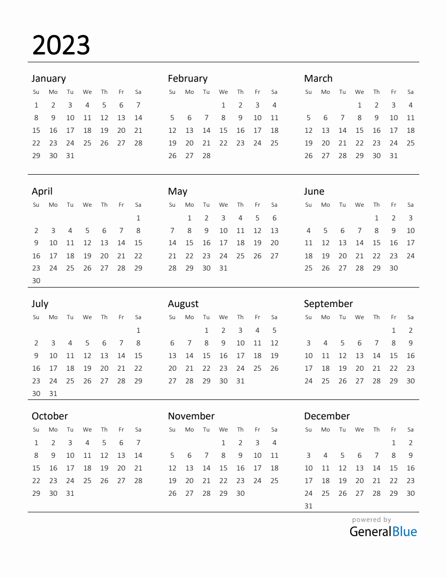 Printable Calendar for 2023