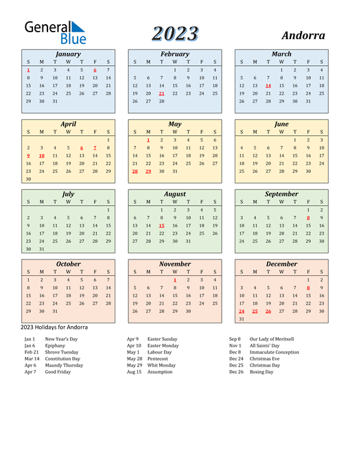 Andorra Calendar 2023