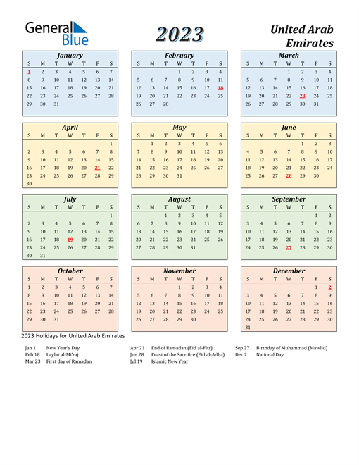 United Arab Emirates Calendar 2023