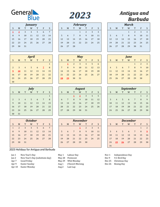 Antigua and Barbuda Calendar 2023