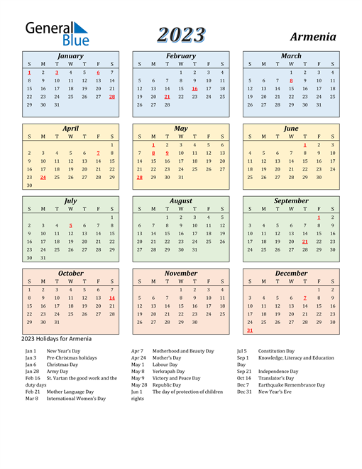 Armenia Calendar 2023
