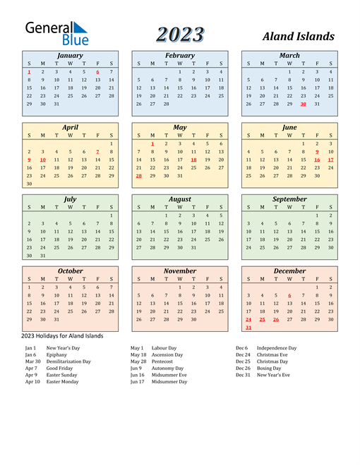 Aland Islands Calendar 2023