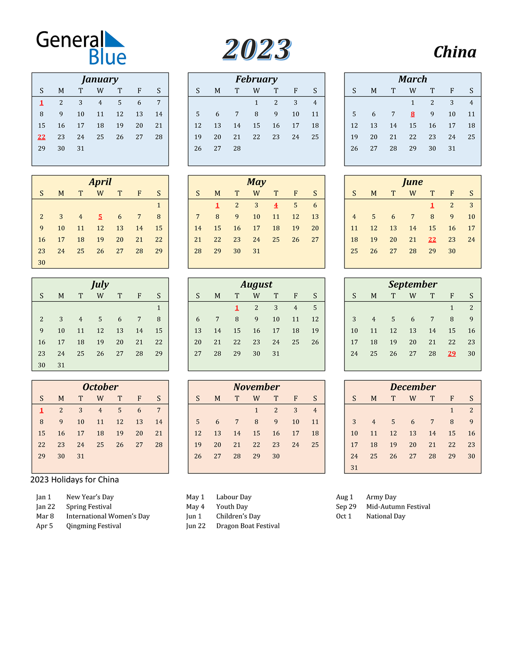 2023 China Calendar with Holidays
